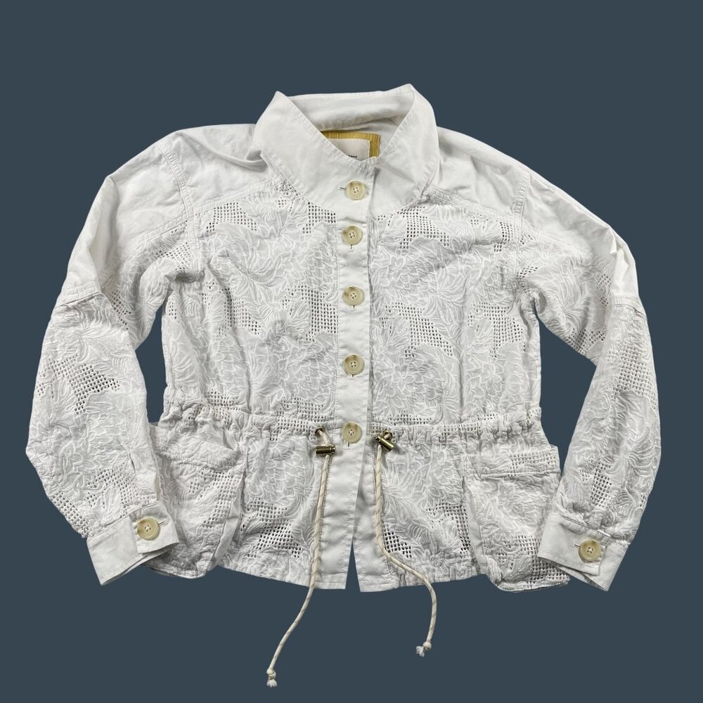 A by Anthropologie Anarok Button Down Womens Small White Eyelet Coat - Picture 2 of 8